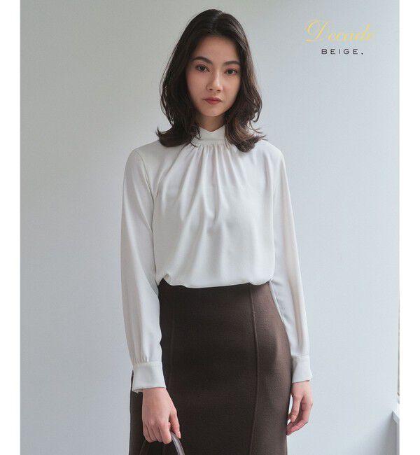 BEIGE,「【人気シリーズ】EVA / ハイネックロングスリーブブラウス」|シャツ・ブラウス|White