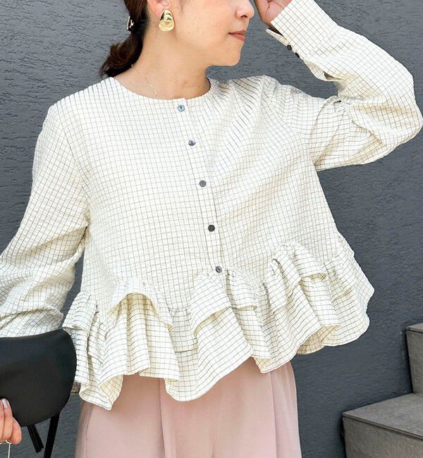 NOLLEY'S「【WEB限定】ウォッシャブル2WAYチェックペプラムフリルブラウス」|シャツ・ブラウス|
