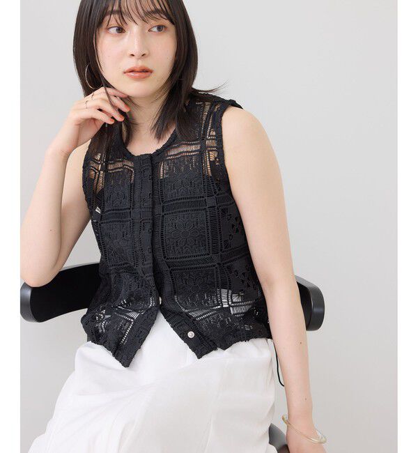 VIS「【WEB限定】クロシェレースシャツベスト」|シャツ・ブラウス|