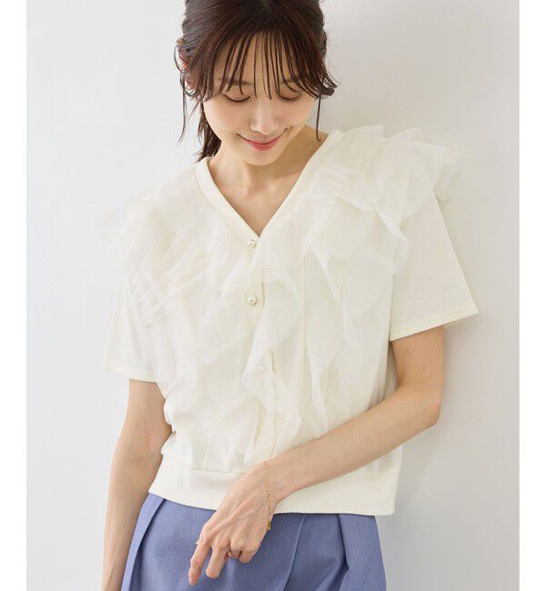 Rope&rsquo;Picnic「【ちゃんと+かわいい保証】チュールフリルカットトップス/UVケア」|Tシャツ・カットソー|