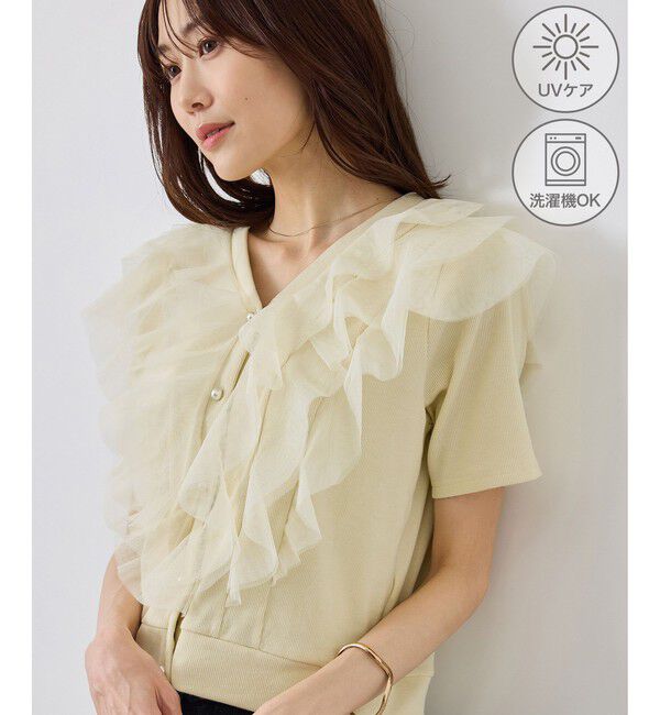 Rope&rsquo;Picnic「【ちゃんと+かわいい保証】チュールフリルカットトップス/UVケア」|Tシャツ・カットソー|クリーム(83)