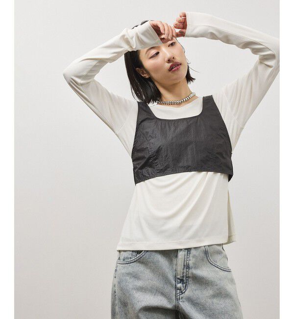 ADAM ET ROPE'「リボンタンクコンビロンT」|Tシャツ・カットソー|