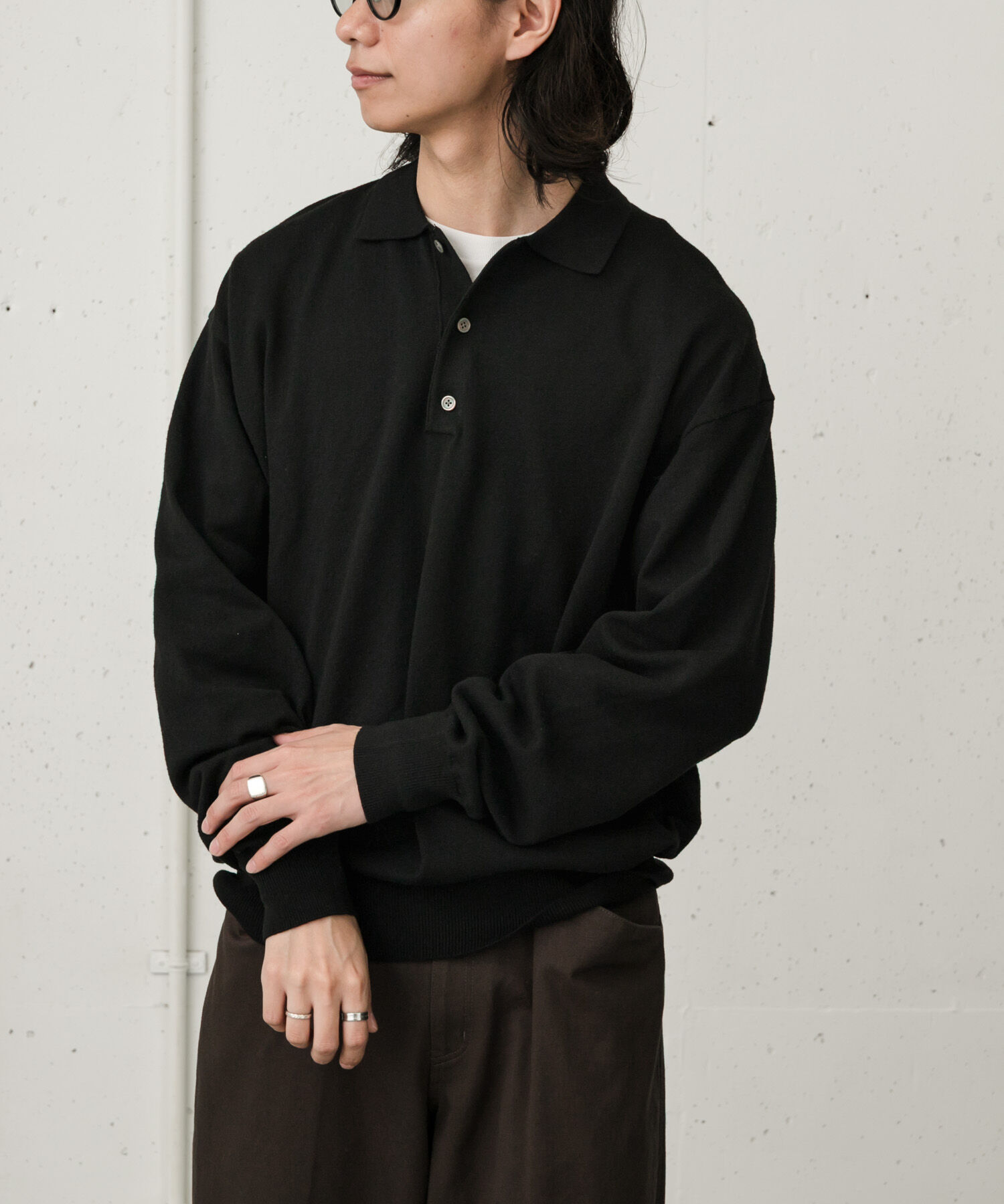 URBAN RESEARCH DOORS「FORK&SPOON　PROVORONE ニットポロプルオーバー」|ニット・セーター|ブラック