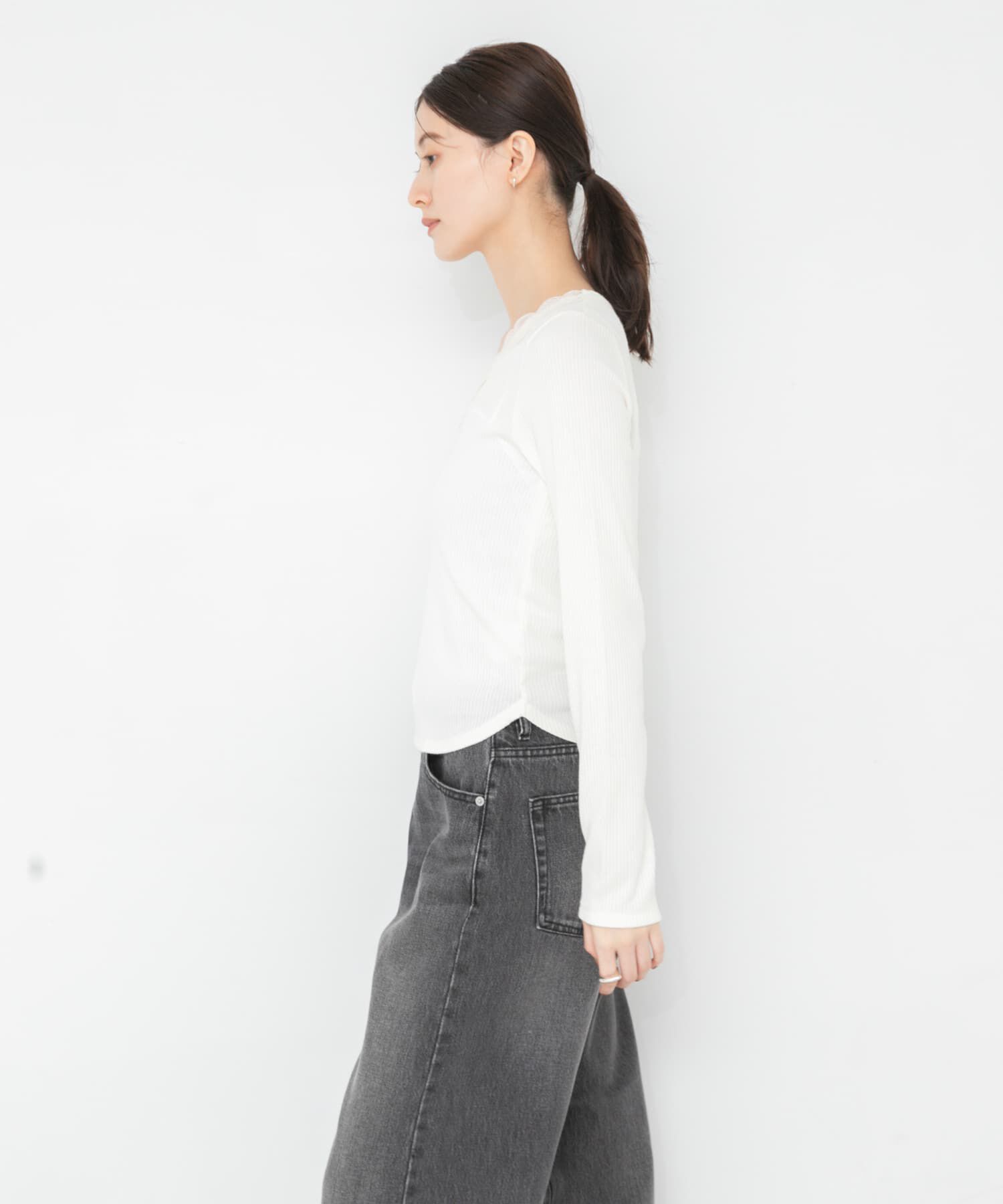 URBAN RESEARCH「V-NECK LACE RIB TOPS」|Tシャツ・カットソー|