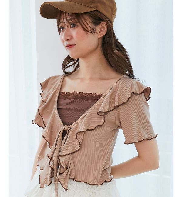  「メロウフリルレイヤードカットトップス」|Tシャツ・カットソー|ブラウン