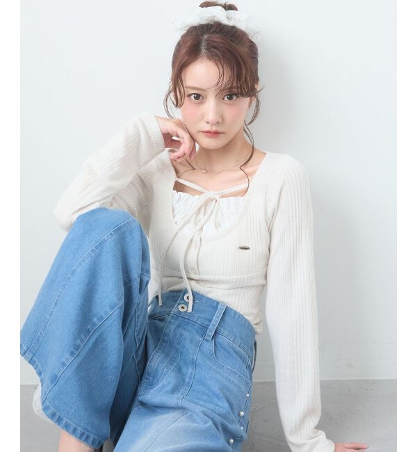  「リボンレイヤードライクトップス」|Tシャツ・カットソー|アイボリー