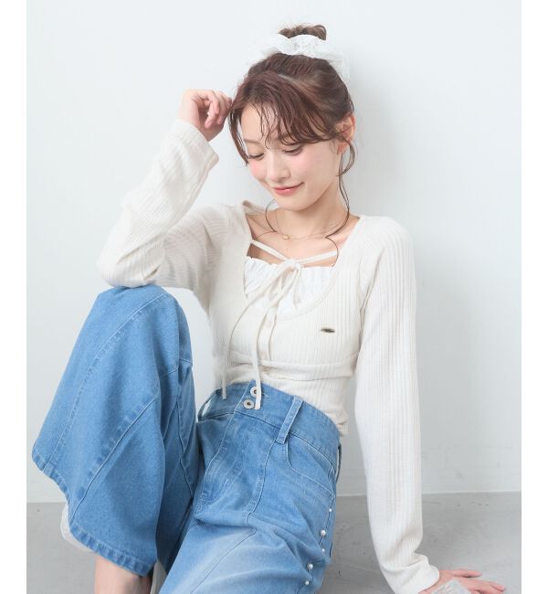  「リボンレイヤードライクトップス」|Tシャツ・カットソー|