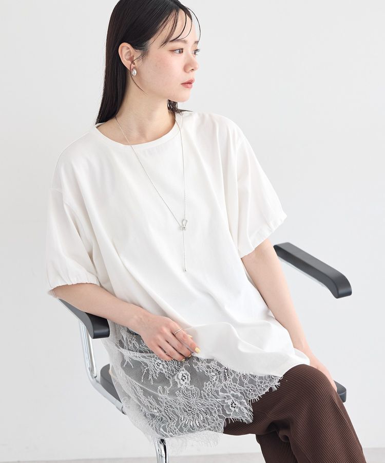 earth music&ecology「アシメレースビッグTシャツ」|チュニック|Off White