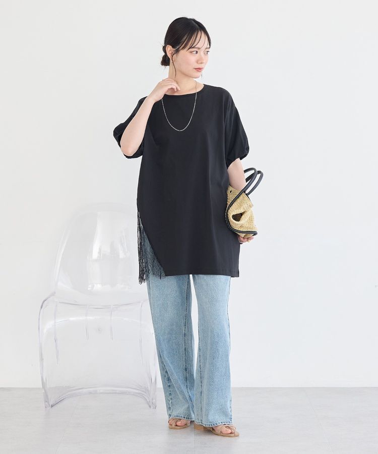 earth music&ecology「アシメレースビッグTシャツ」|チュニック|