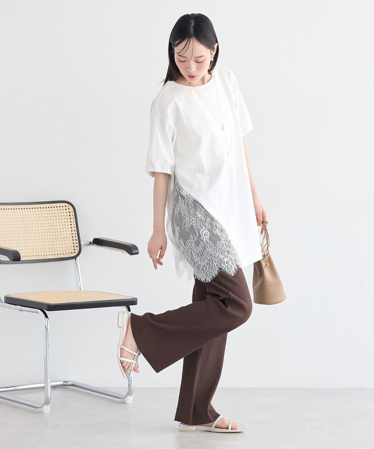 earth music&ecology「アシメレースビッグTシャツ」|チュニック|