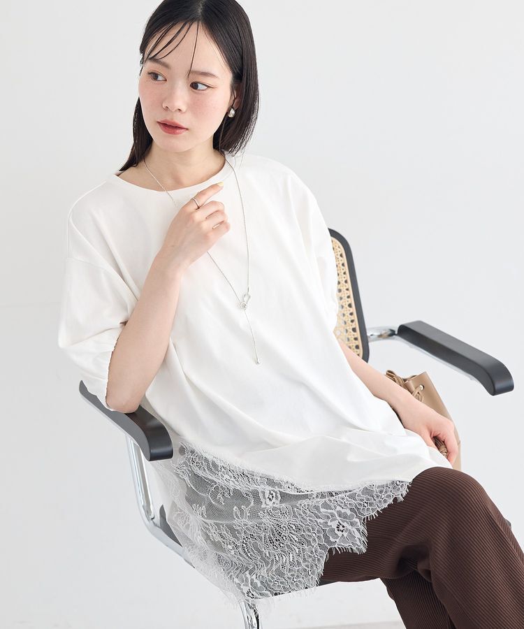 earth music&ecology「アシメレースビッグTシャツ」|チュニック|