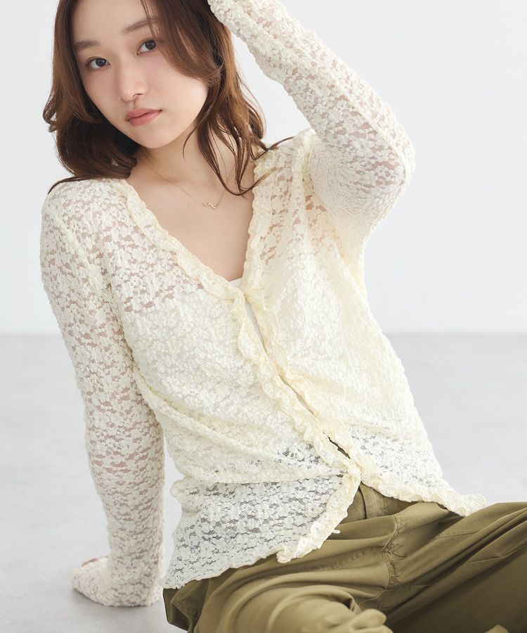 earth music&ecology「レースフリルカーディガン」|Tシャツ・カットソー|