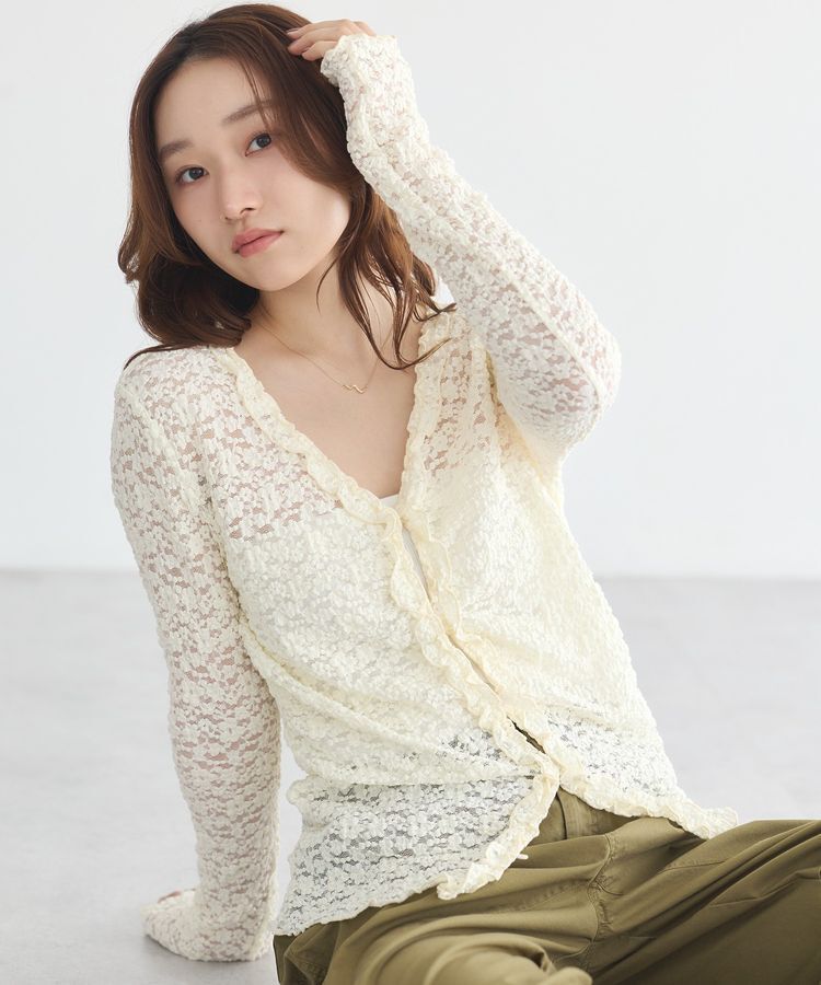 earth music&ecology「レースフリルカーディガン」|Tシャツ・カットソー|