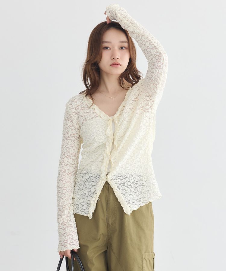 earth music&ecology「レースフリルカーディガン」|Tシャツ・カットソー|