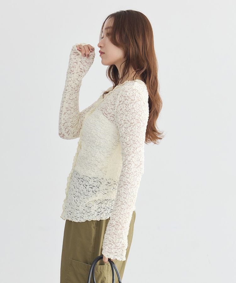 earth music&ecology「レースフリルカーディガン」|Tシャツ・カットソー|