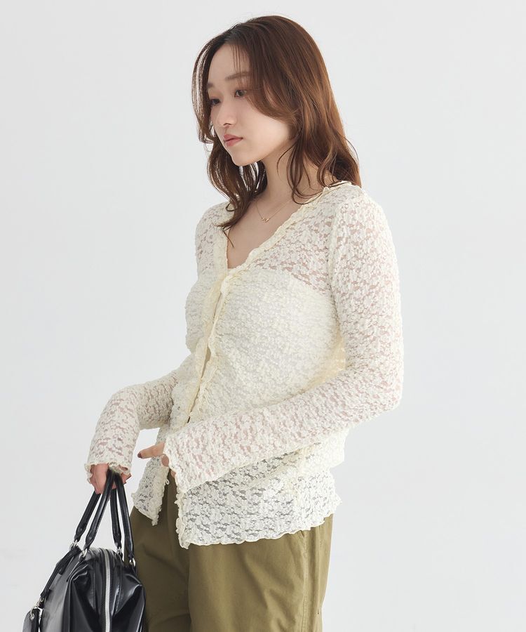 earth music&ecology「レースフリルカーディガン」|Tシャツ・カットソー|