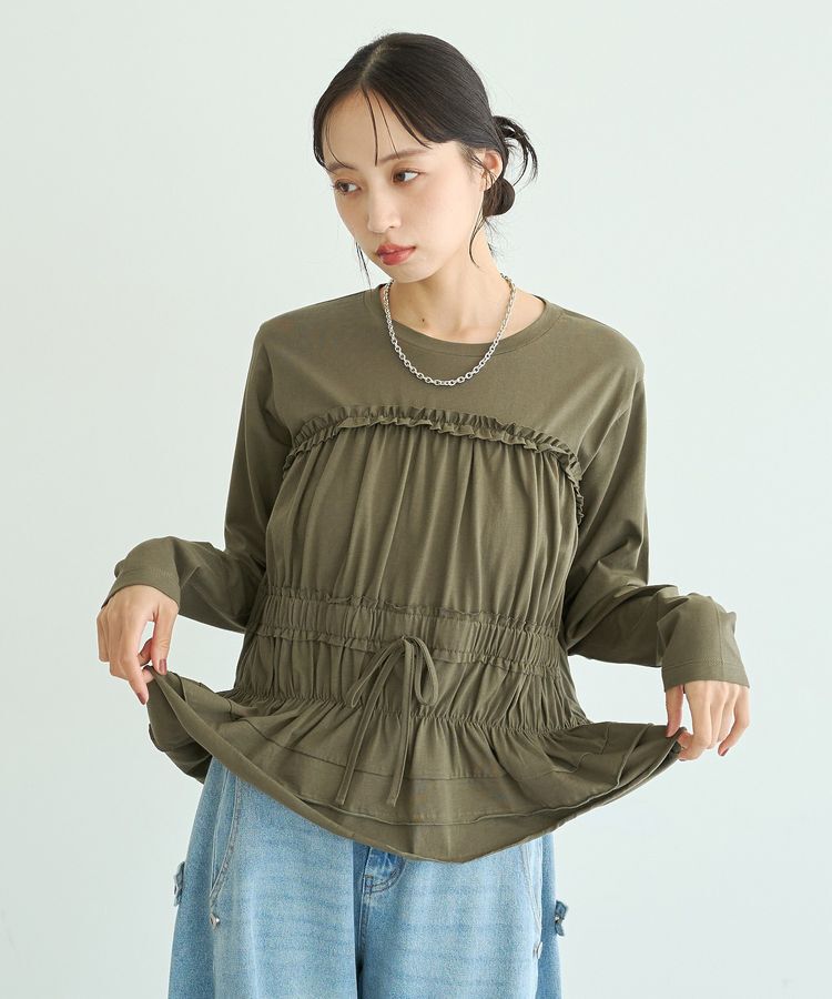 earth music&ecology「ビスチェ風シャーリングプルオーバー」|Tシャツ・カットソー|