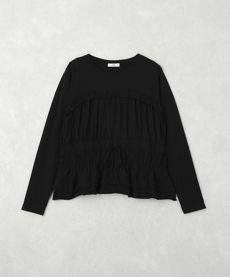 earth music&ecology「ビスチェ風シャーリングプルオーバー」|Tシャツ・カットソー|Black
