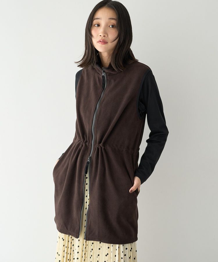 earth music&ecology「スタンドカラーフリースワンピース」|ジャンパースカート|Dark Brown
