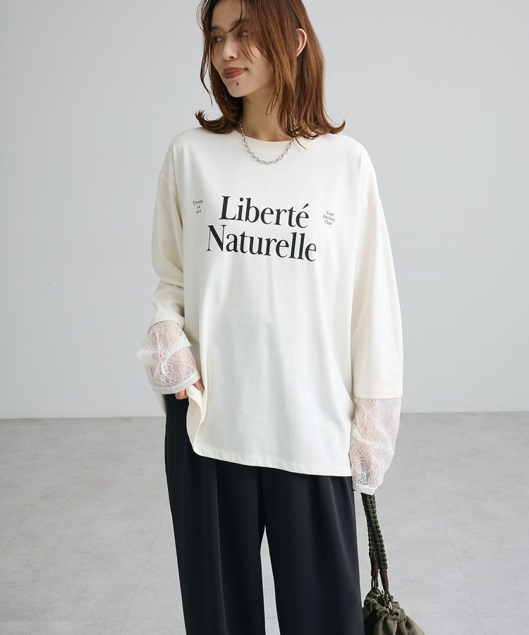 Green Parks「袖レースドッキング長袖ロゴTシャツ」|Tシャツ・カットソー|