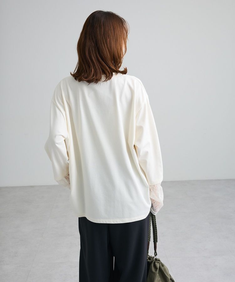 Green Parks「袖レースドッキング長袖ロゴTシャツ」|Tシャツ・カットソー|