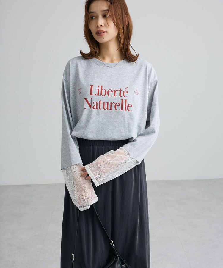 Green Parks「袖レースドッキング長袖ロゴTシャツ」|Tシャツ・カットソー|