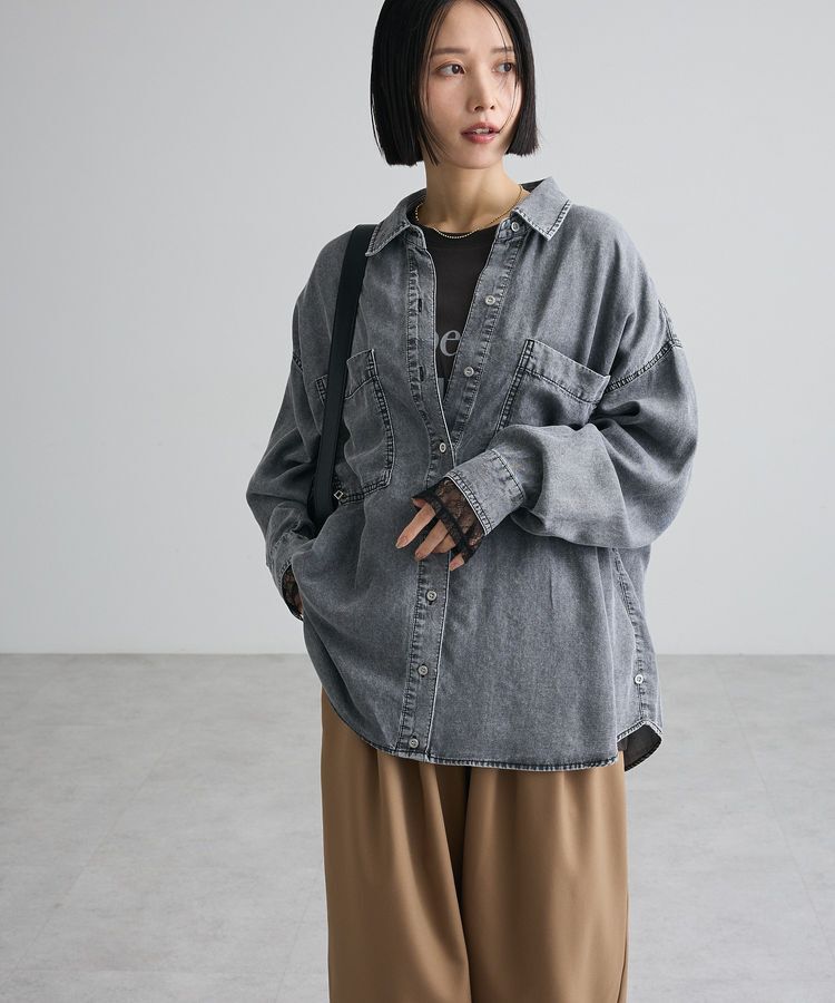 Green Parks「袖レースドッキング長袖ロゴTシャツ」|Tシャツ・カットソー|