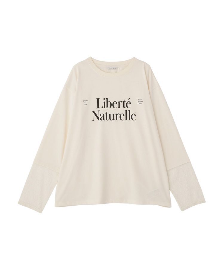 Green Parks「袖レースドッキング長袖ロゴTシャツ」|Tシャツ・カットソー|