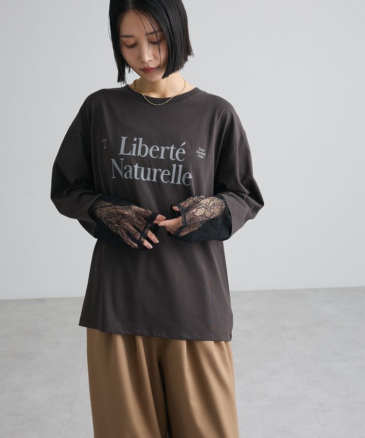 Green Parks「袖レースドッキング長袖ロゴTシャツ」|Tシャツ・カットソー|
