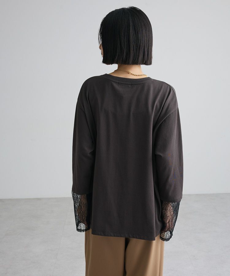 Green Parks「袖レースドッキング長袖ロゴTシャツ」|Tシャツ・カットソー|