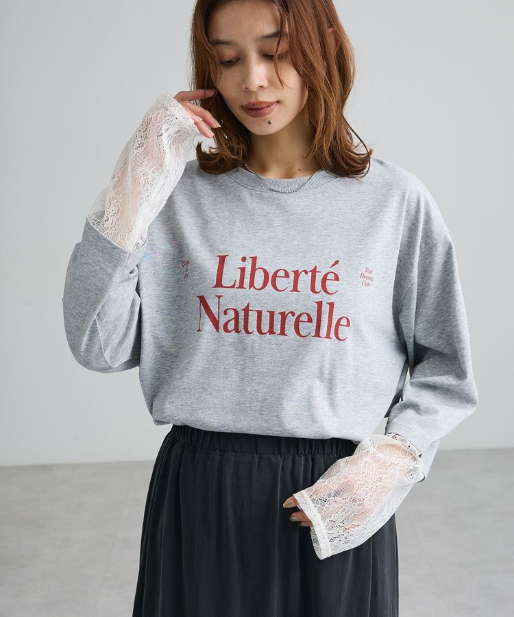Green Parks「袖レースドッキング長袖ロゴTシャツ」|Tシャツ・カットソー|Gray Mixture