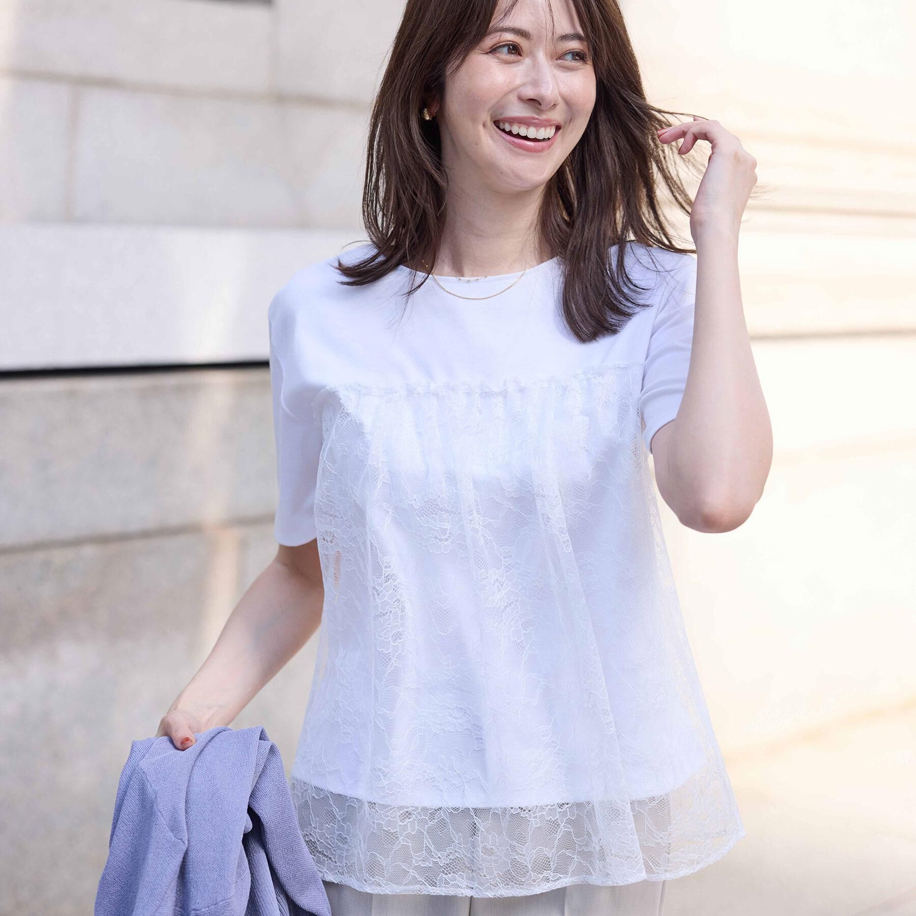 Reflect「【UVカット／接触冷感／手洗い可】ラッセルレースプルオーバー」|Tシャツ・カットソー|ホワイト(001)