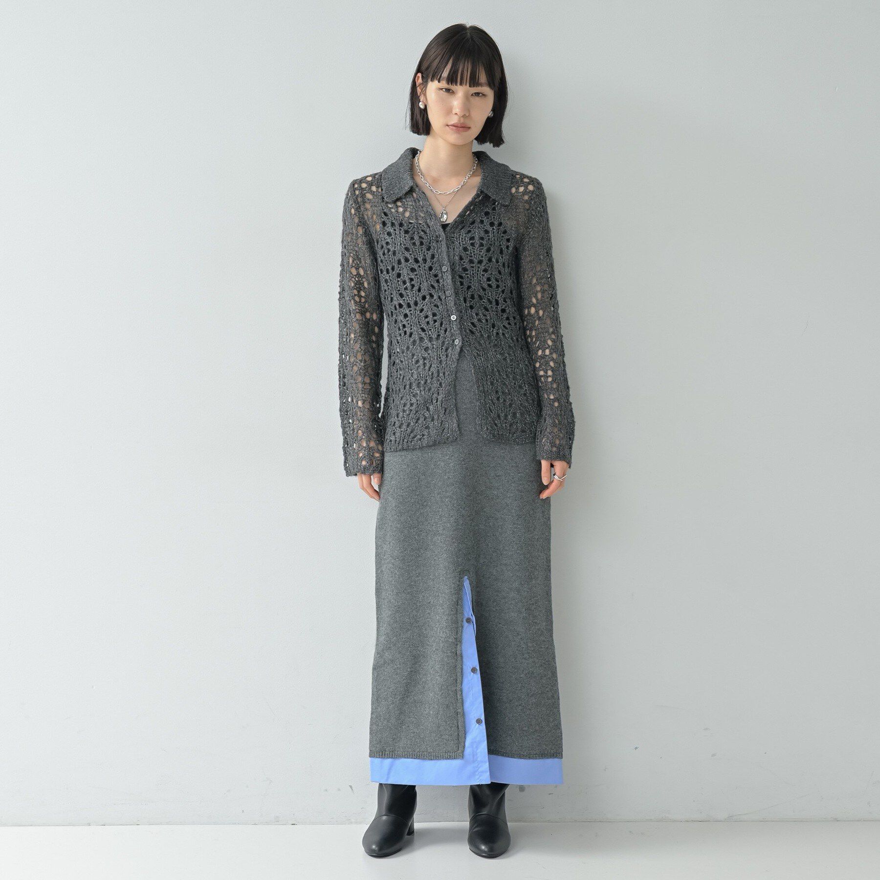 GALLEST「透かし編みポロ衿ニットカーディガン」|カーディガン|