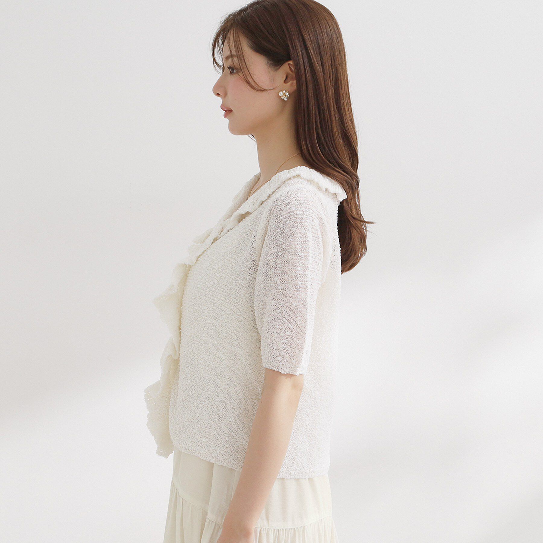 Couture broach「フリルVネックニットカーディガン」|カーディガン|