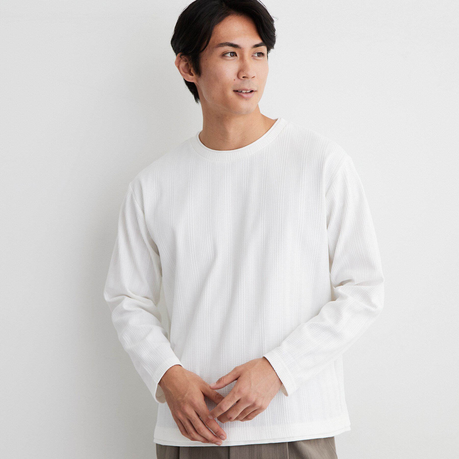 THE SHOP TK「【洗濯機OK】ワッフル レイヤード 長袖Tシャツ」|Tシャツ・カットソー|オフホワイト(003