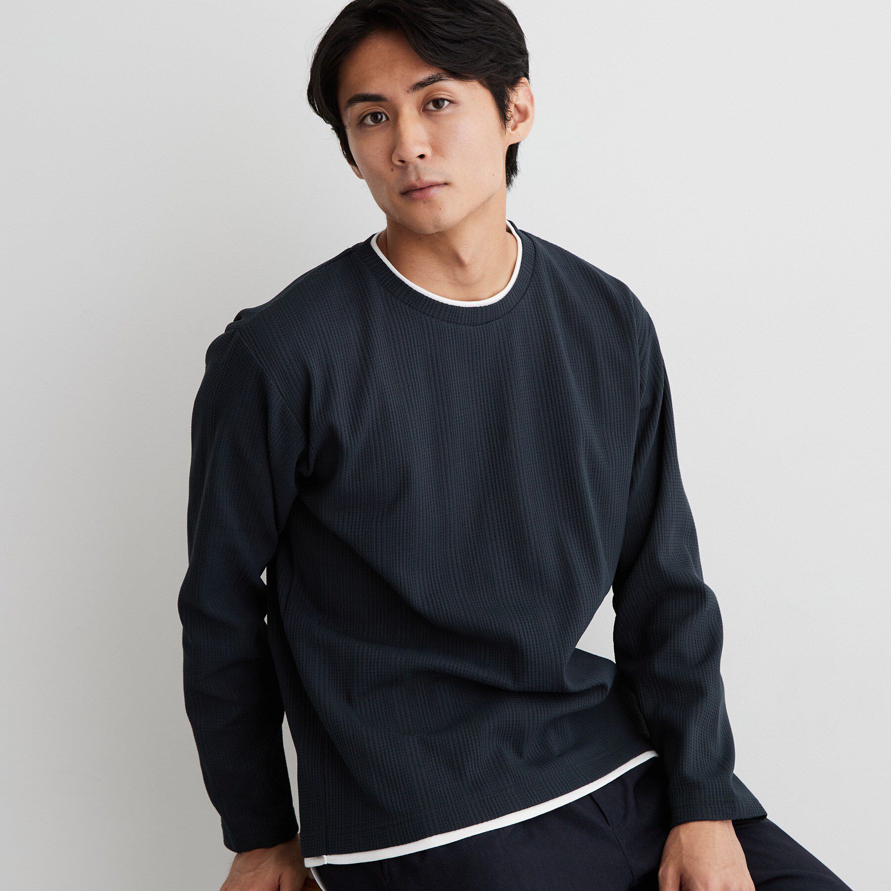 THE SHOP TK「【洗濯機OK】ワッフル レイヤード 長袖Tシャツ」|Tシャツ・カットソー|チャコールグレー(0