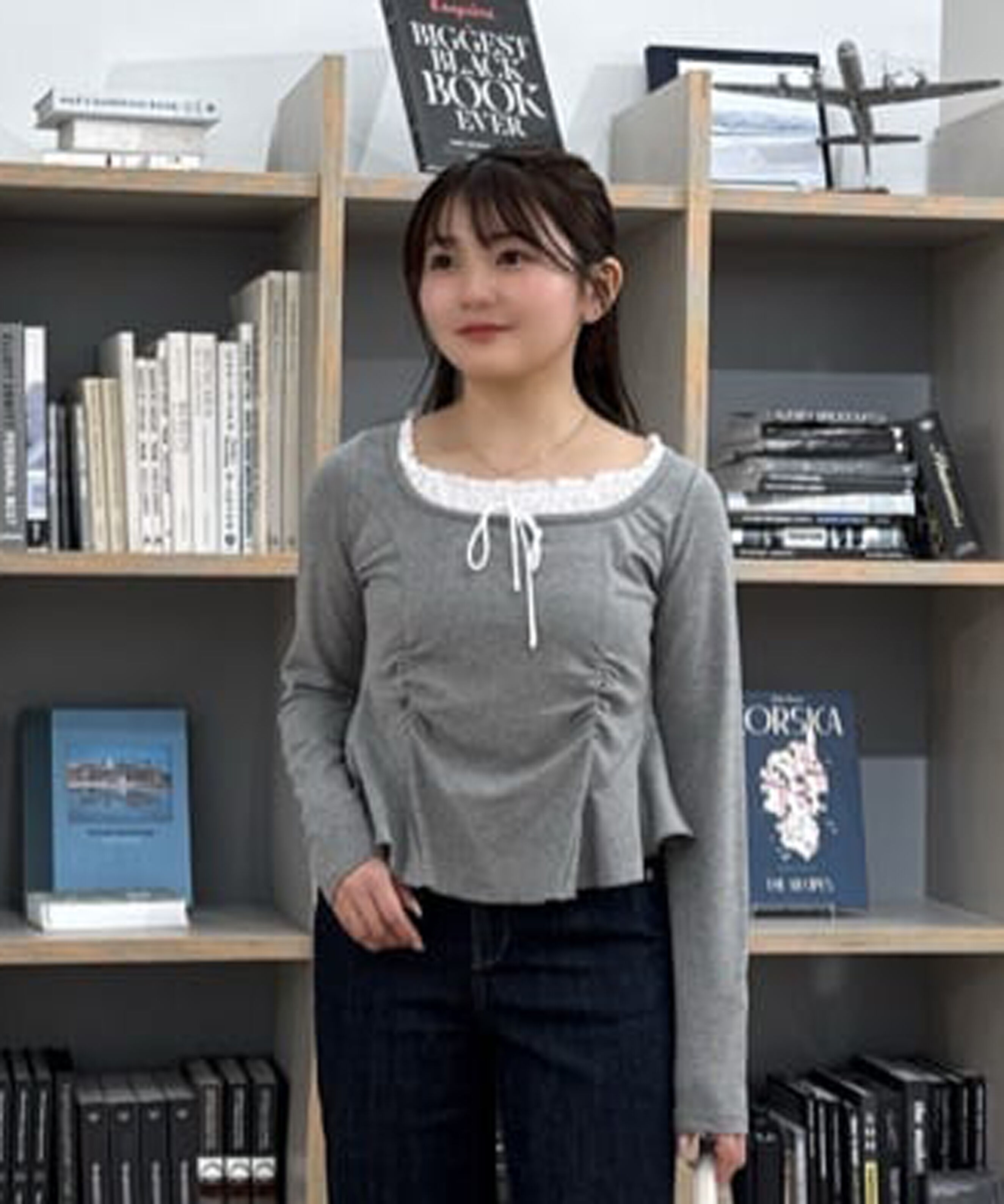  「レイヤード風ペプラムカットソー」|Tシャツ・カットソー|グレー