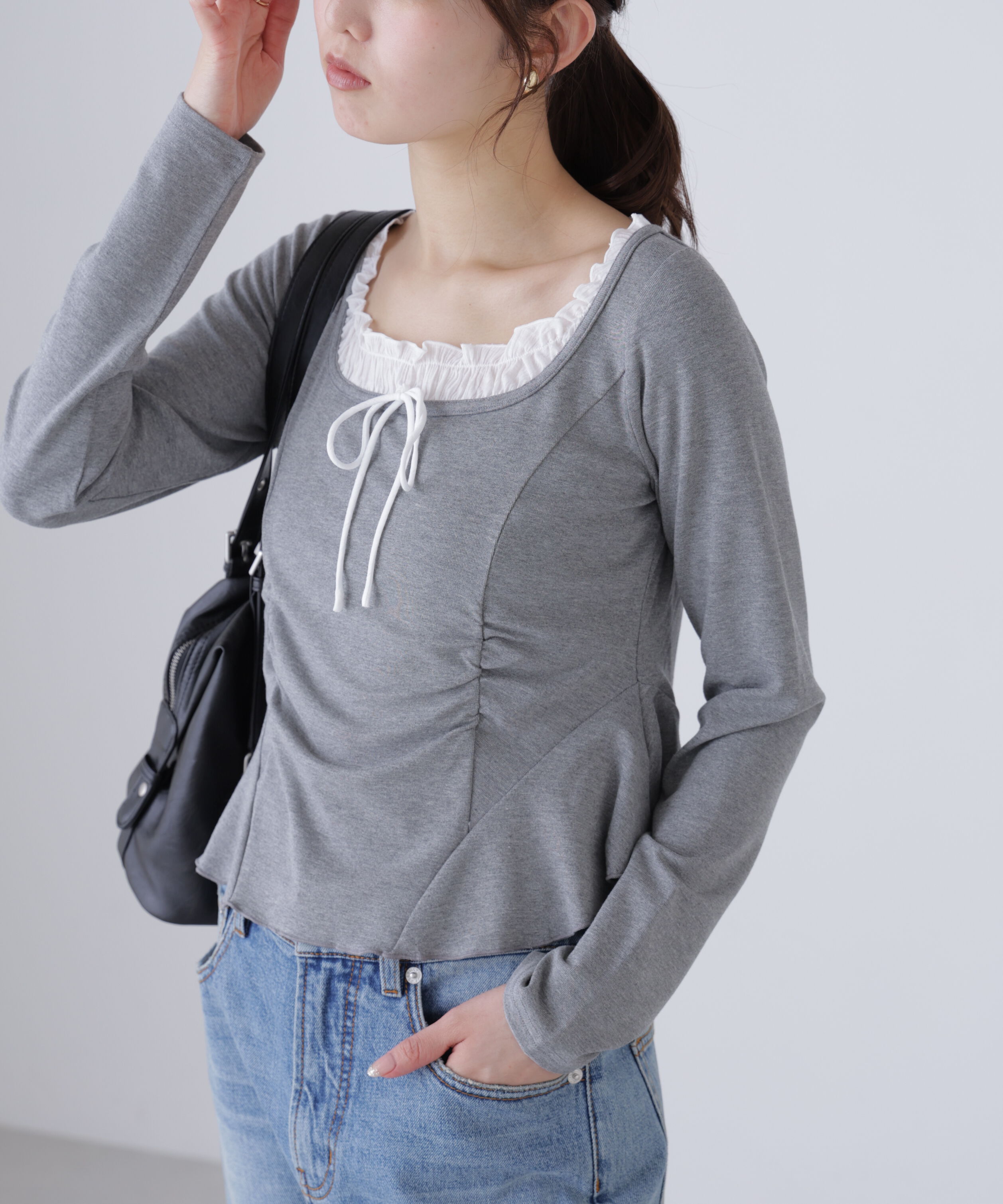  「レイヤード風ペプラムカットソー」|Tシャツ・カットソー|