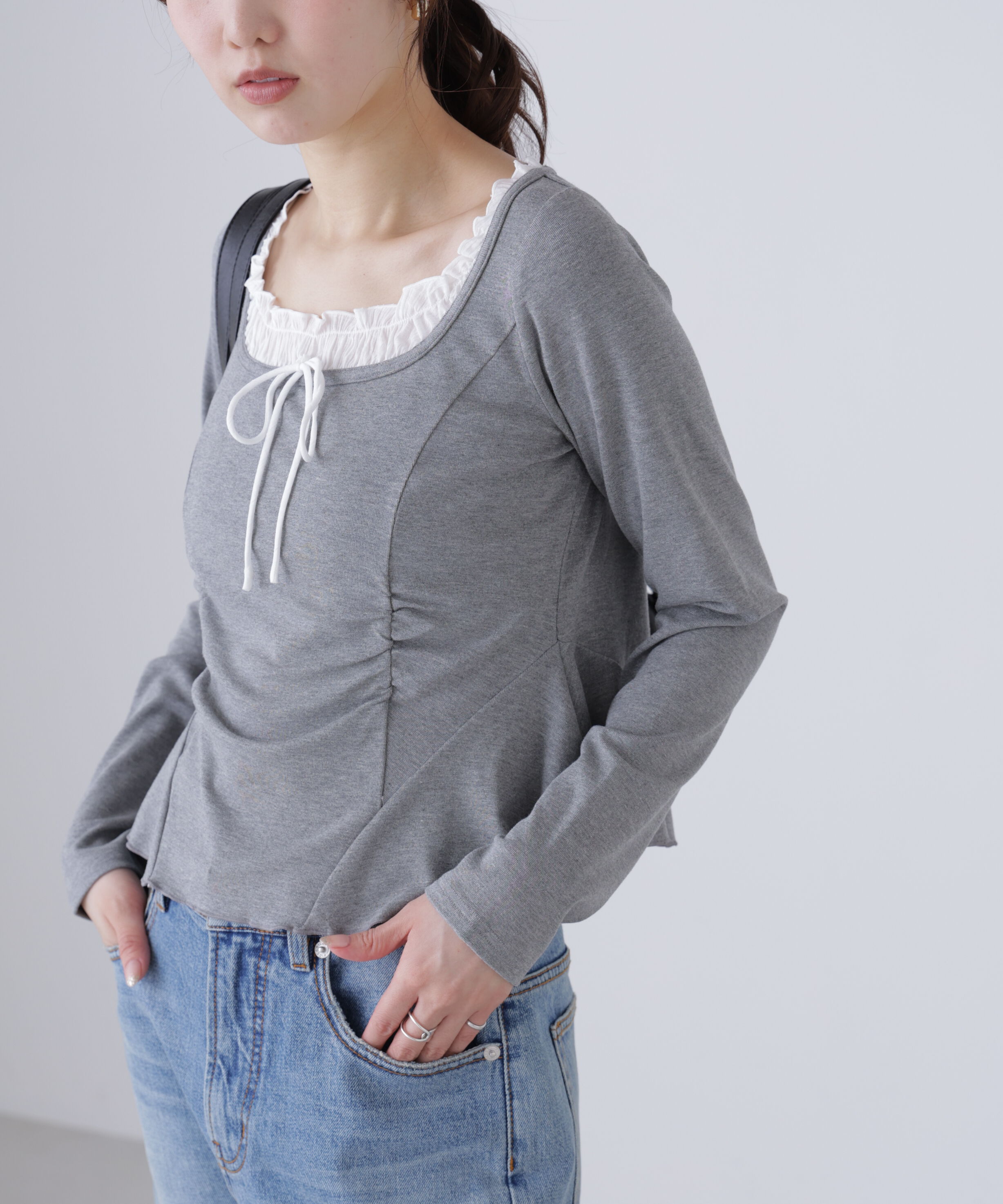  「レイヤード風ペプラムカットソー」|Tシャツ・カットソー|