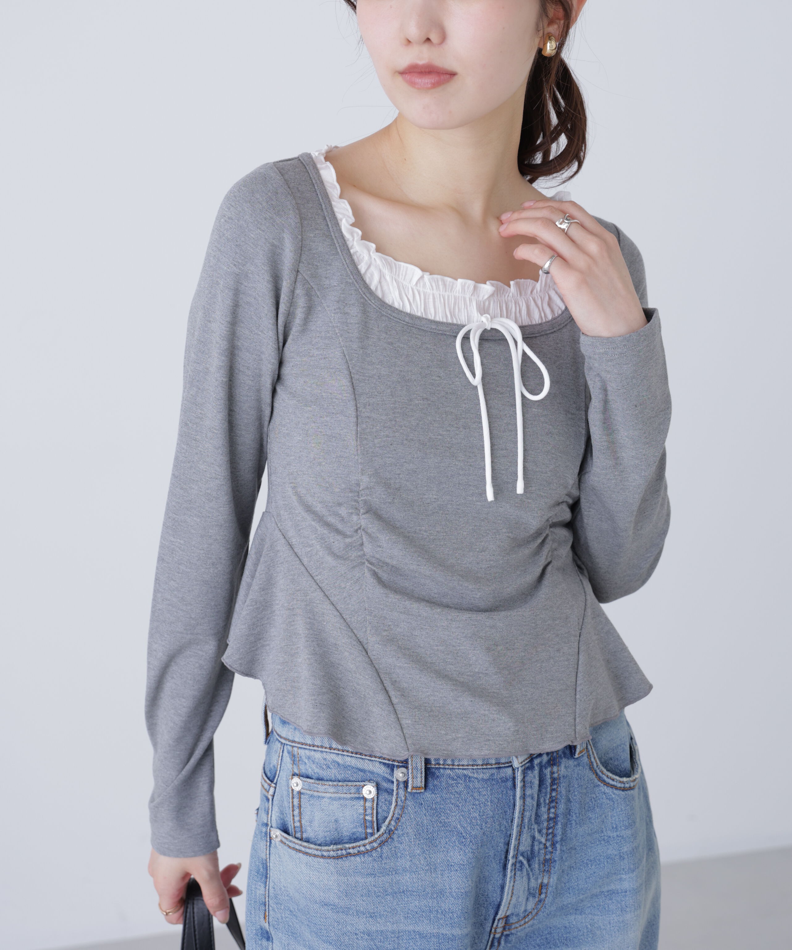  「レイヤード風ペプラムカットソー」|Tシャツ・カットソー|
