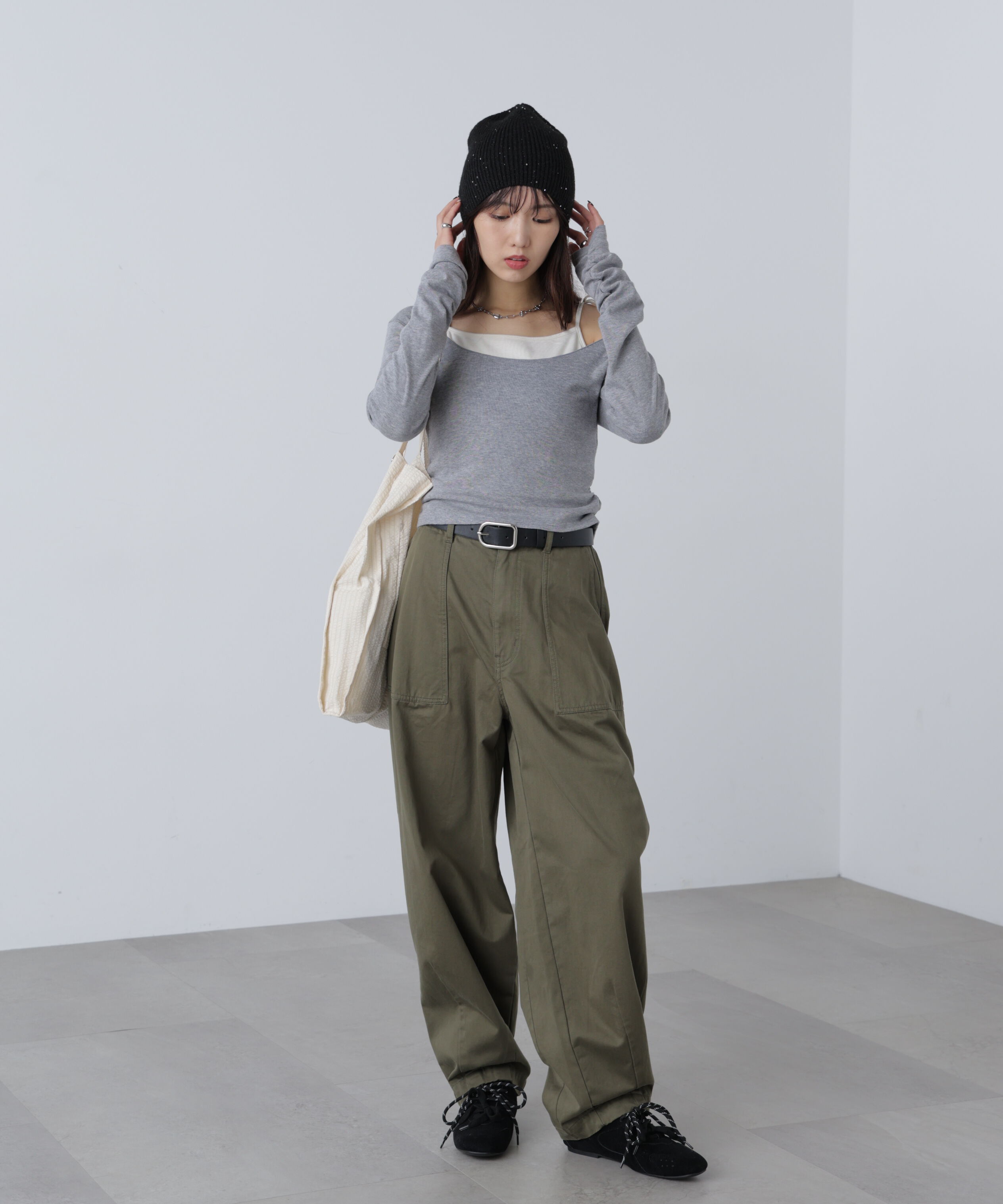  「ワンショルキャミレイヤード風カットソー」|Tシャツ・カットソー|