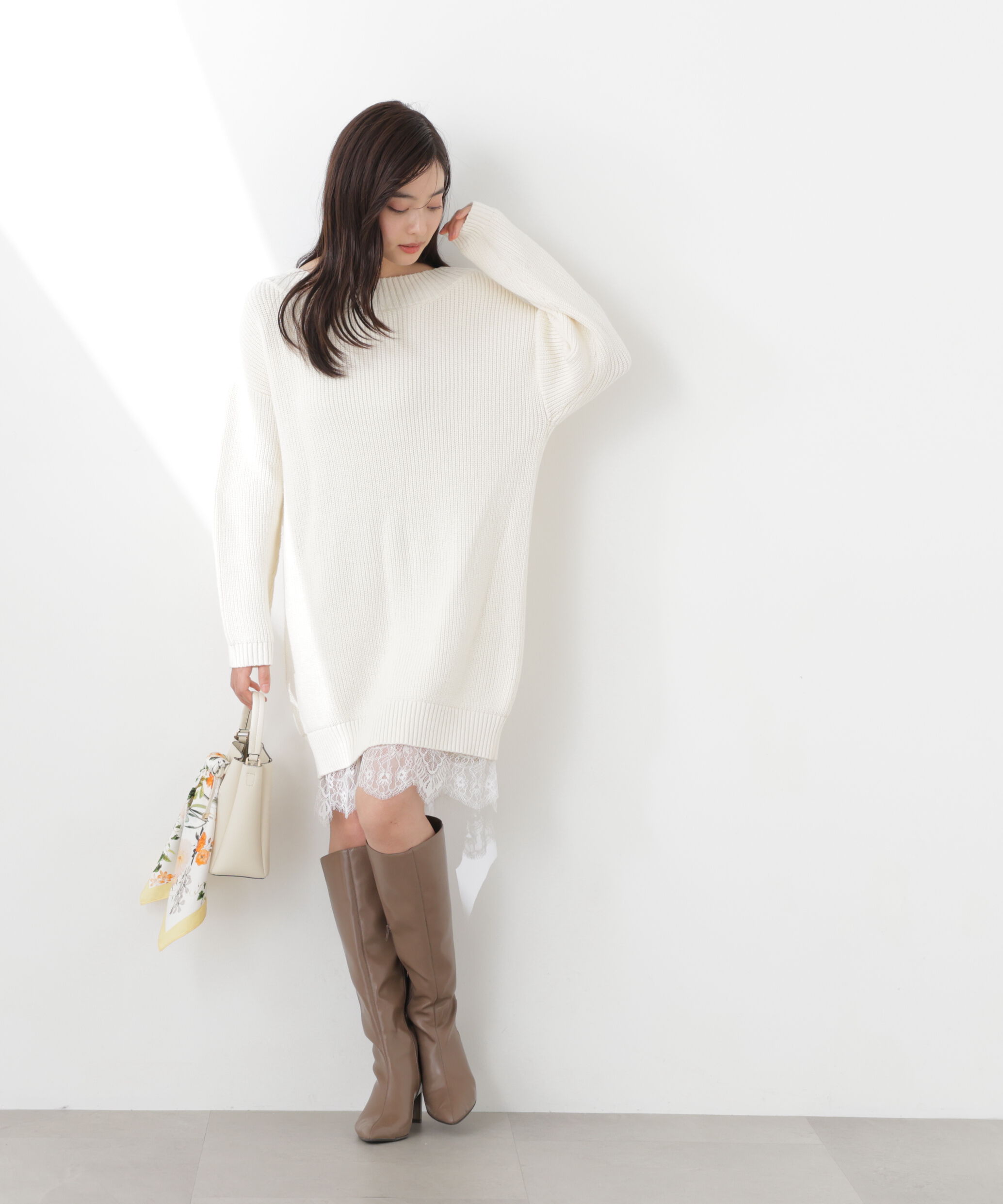 PROPORTION BODY DRESSING「《EDIT COLOGNE》スプリングレースレイヤード風ニットワンピース　26SS」|ワンピース|