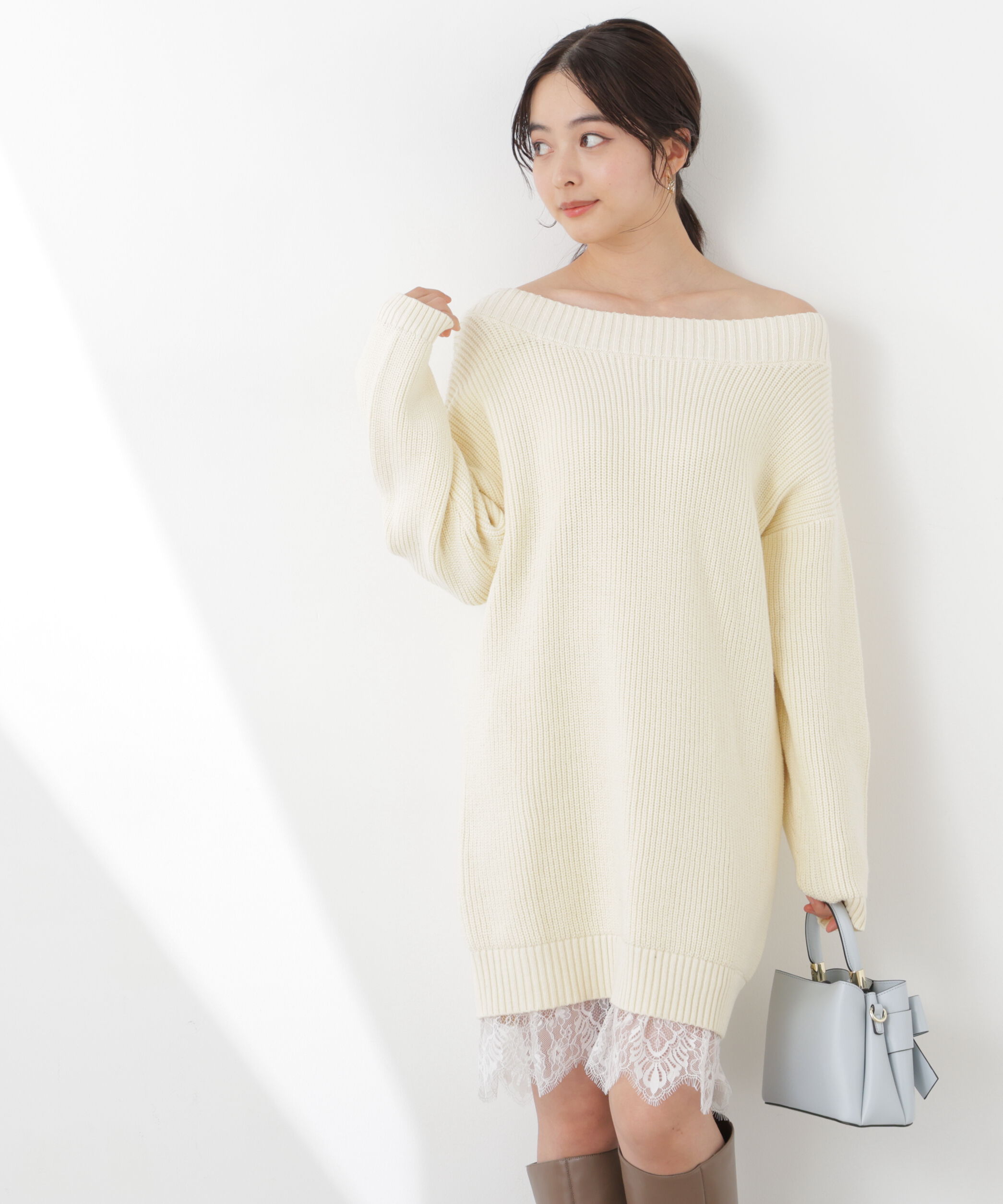 PROPORTION BODY DRESSING「《EDIT COLOGNE》スプリングレースレイヤード風ニットワンピース　26SS」|ワンピース|イエロー