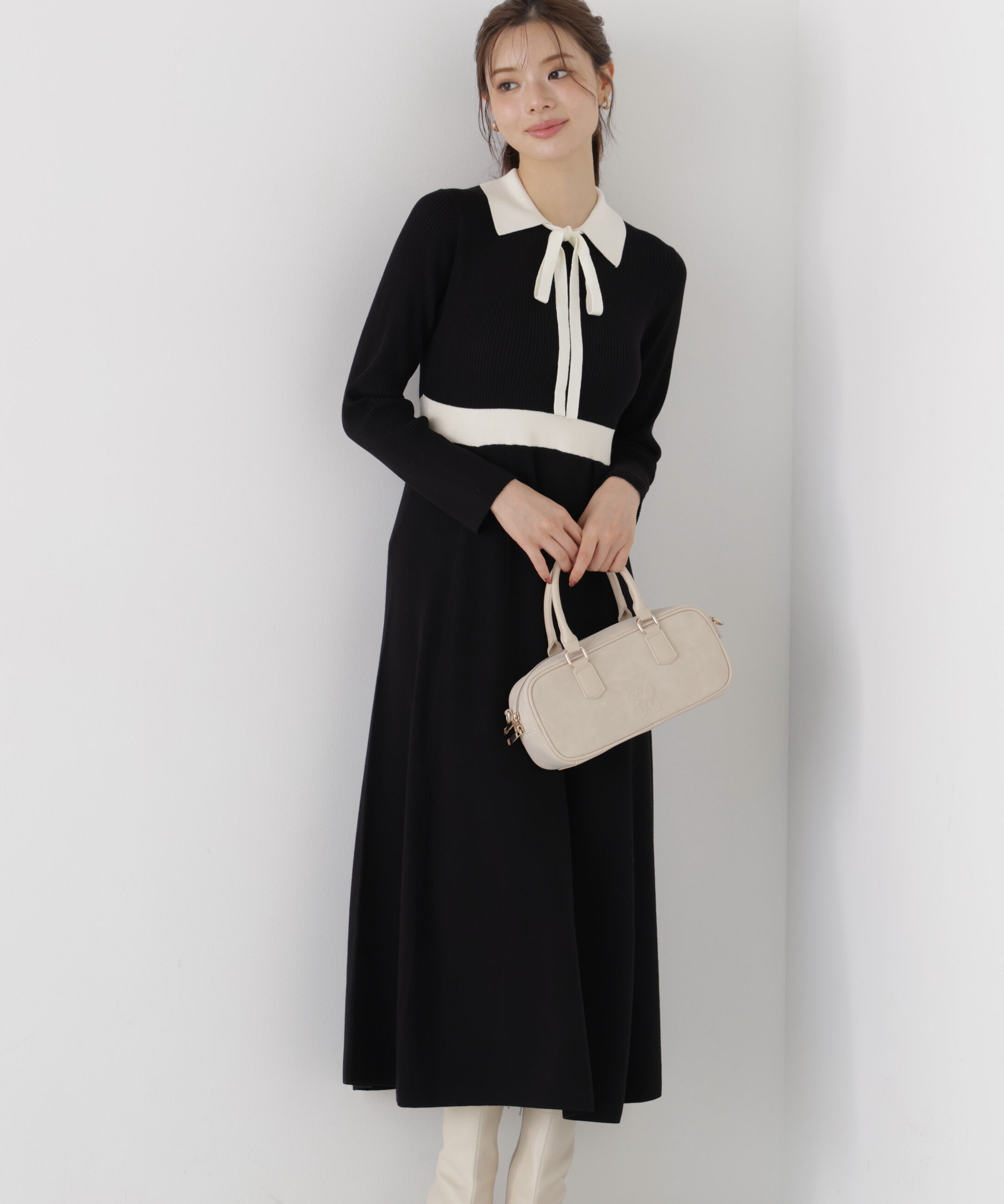 PROPORTION BODY DRESSING「リボンタイバイカラーニットワンピース」|ワンピース|