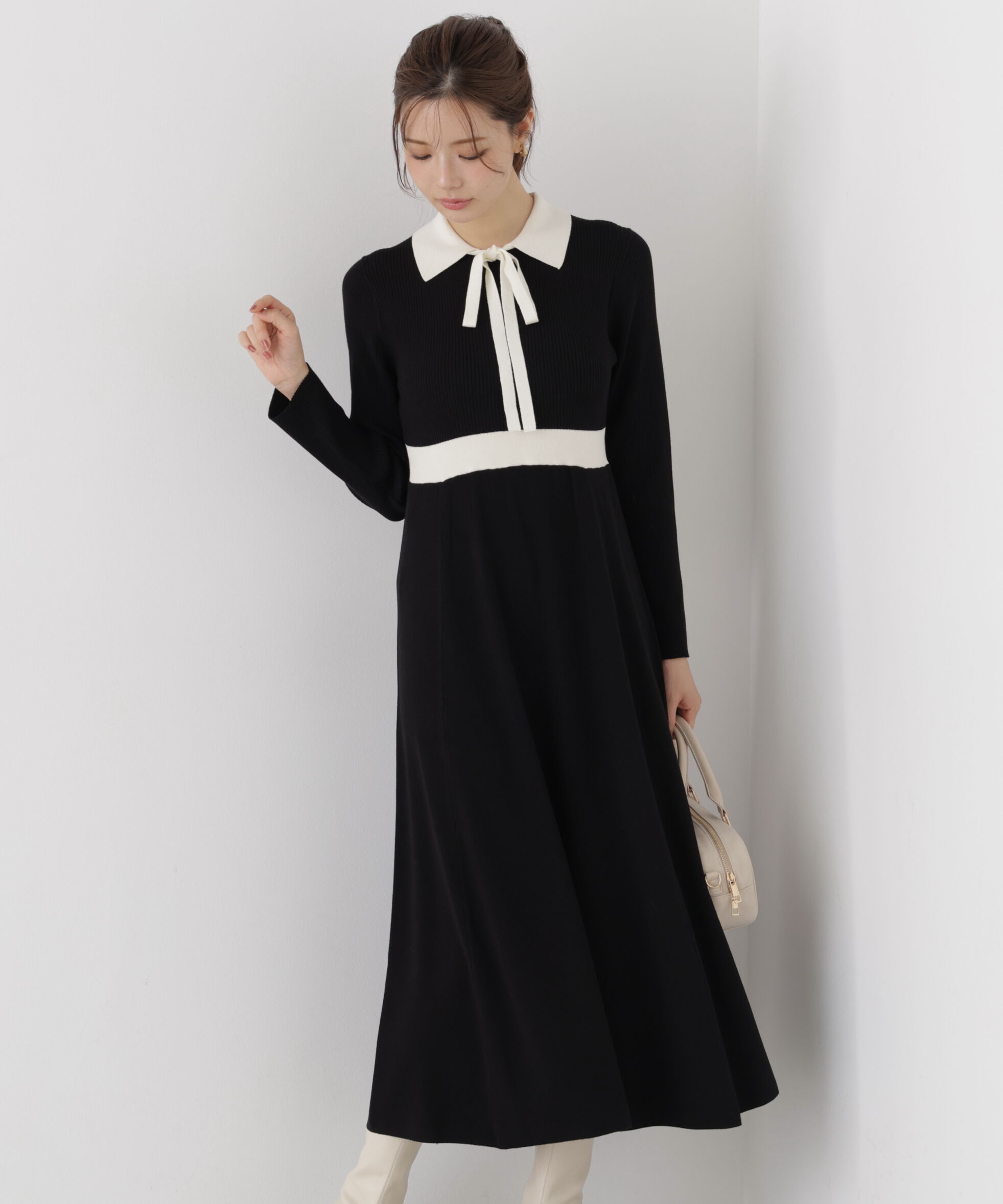 PROPORTION BODY DRESSING「リボンタイバイカラーニットワンピース」|ワンピース|