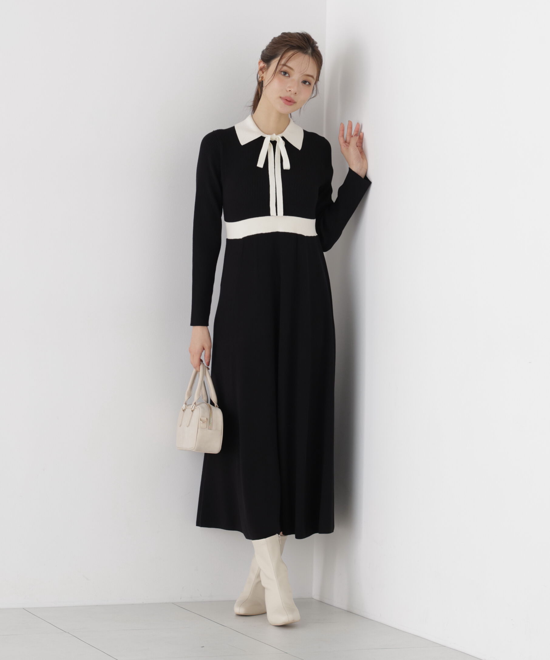 PROPORTION BODY DRESSING「リボンタイバイカラーニットワンピース」|ワンピース|