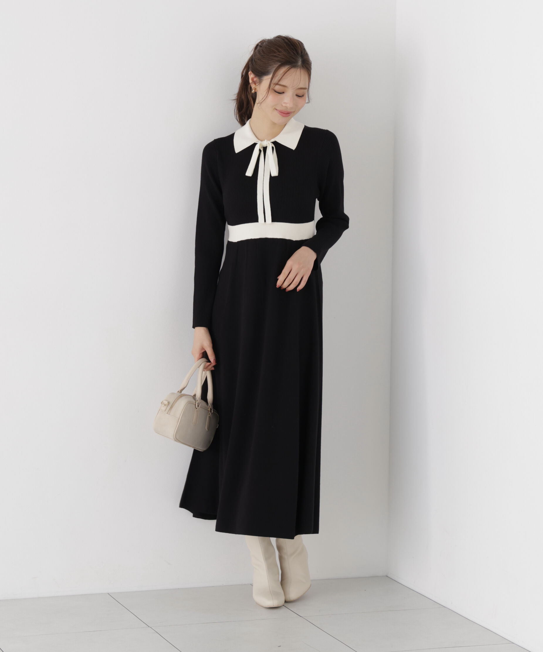 PROPORTION BODY DRESSING「リボンタイバイカラーニットワンピース」|ワンピース|