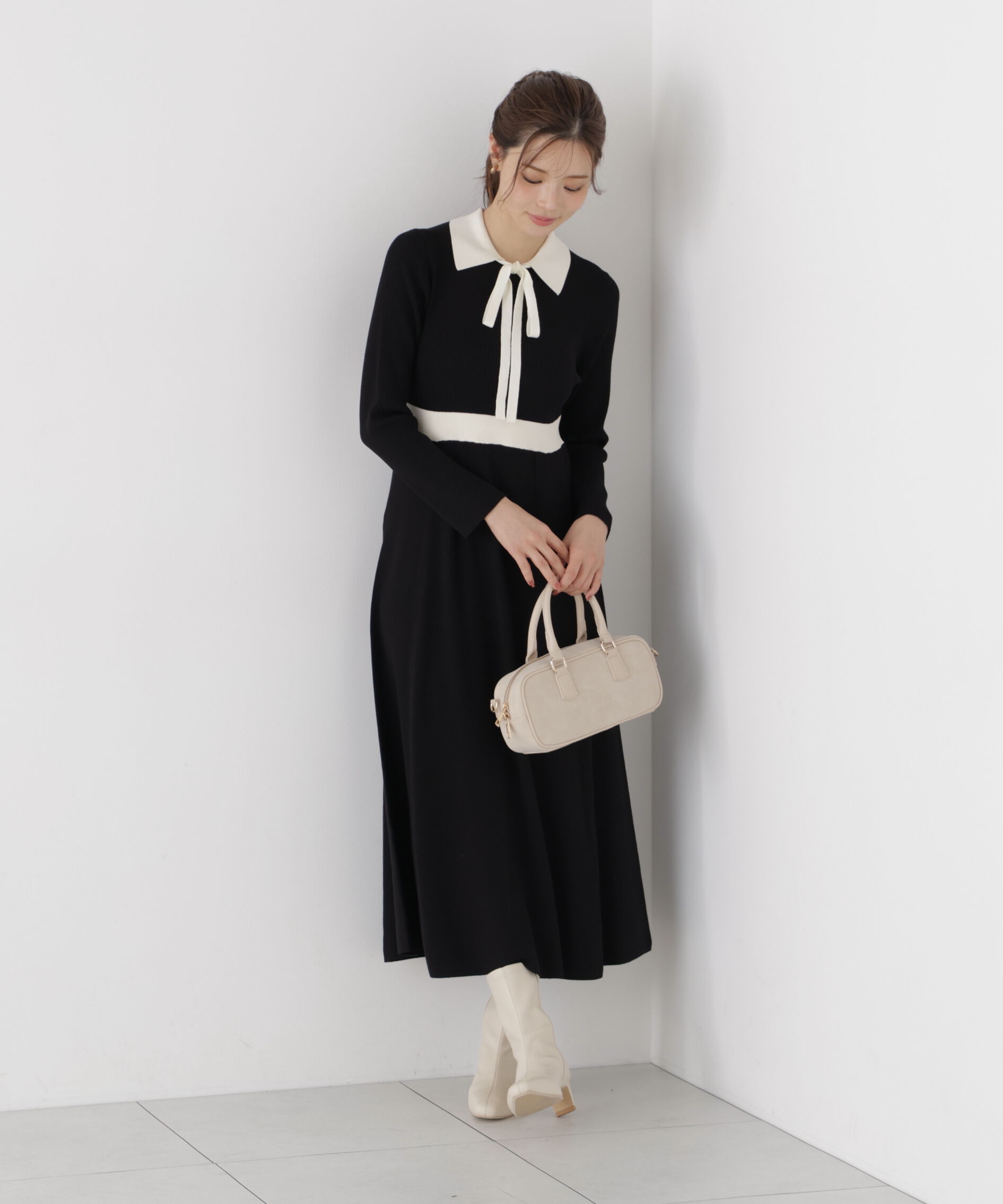 PROPORTION BODY DRESSING「リボンタイバイカラーニットワンピース」|ワンピース|