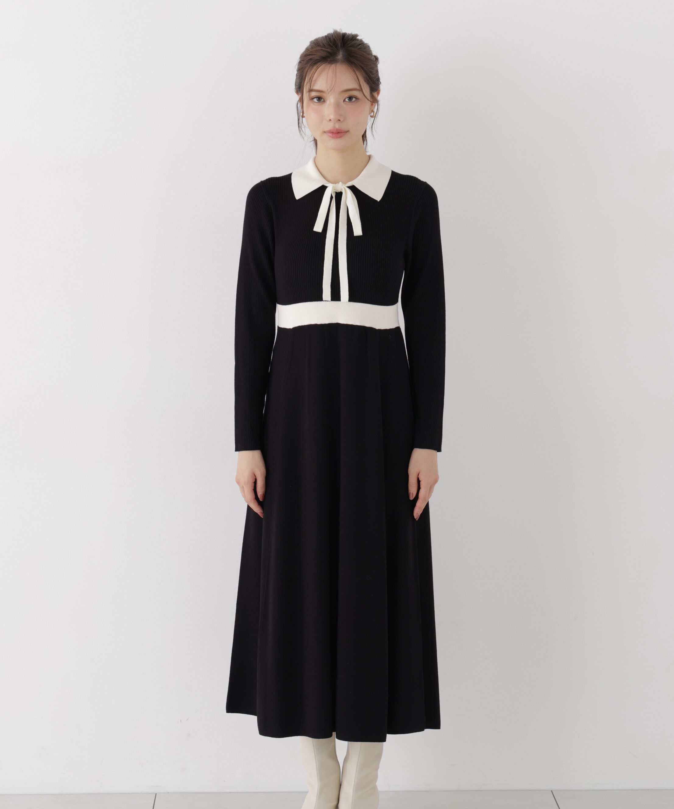 PROPORTION BODY DRESSING「リボンタイバイカラーニットワンピース」|ワンピース|