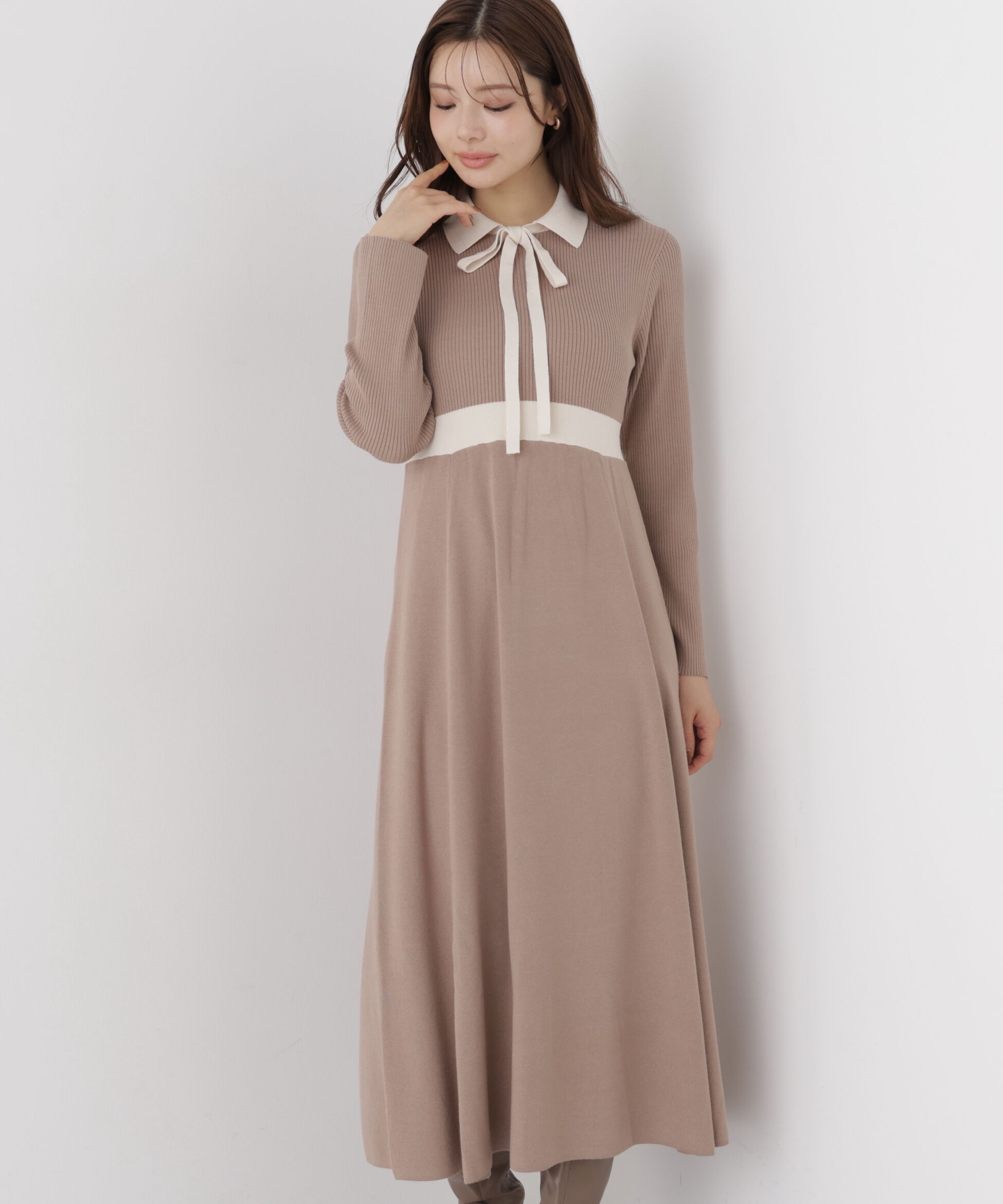 PROPORTION BODY DRESSING「リボンタイバイカラーニットワンピース」|ワンピース|